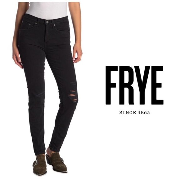 Frye Womens Black Mid Rise Distressed Ripped Melissa Skinny Jeans Sz 27 New - Picture 5 of 10